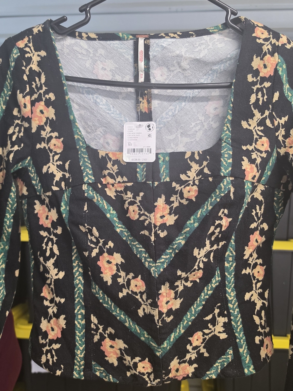 Free People Asher Printed Long-Sleeve Top in Black & Green